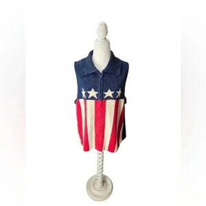 Heirloom Collectibles Zip-Up Sweater Vest Women's Size L Patriotic USA